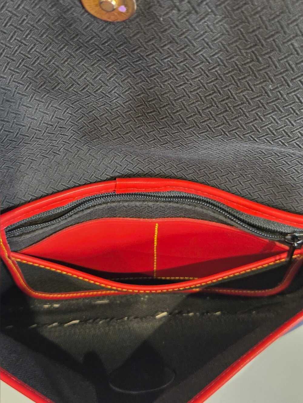 Dooney & Bourke Denim & Red Leather Crossbody Flap Bag - Vintage Made in USA - Picture 11 of 14